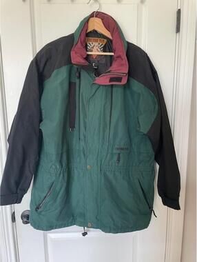 Obermeyer ski jacket mens, no lining, Size L, green and black